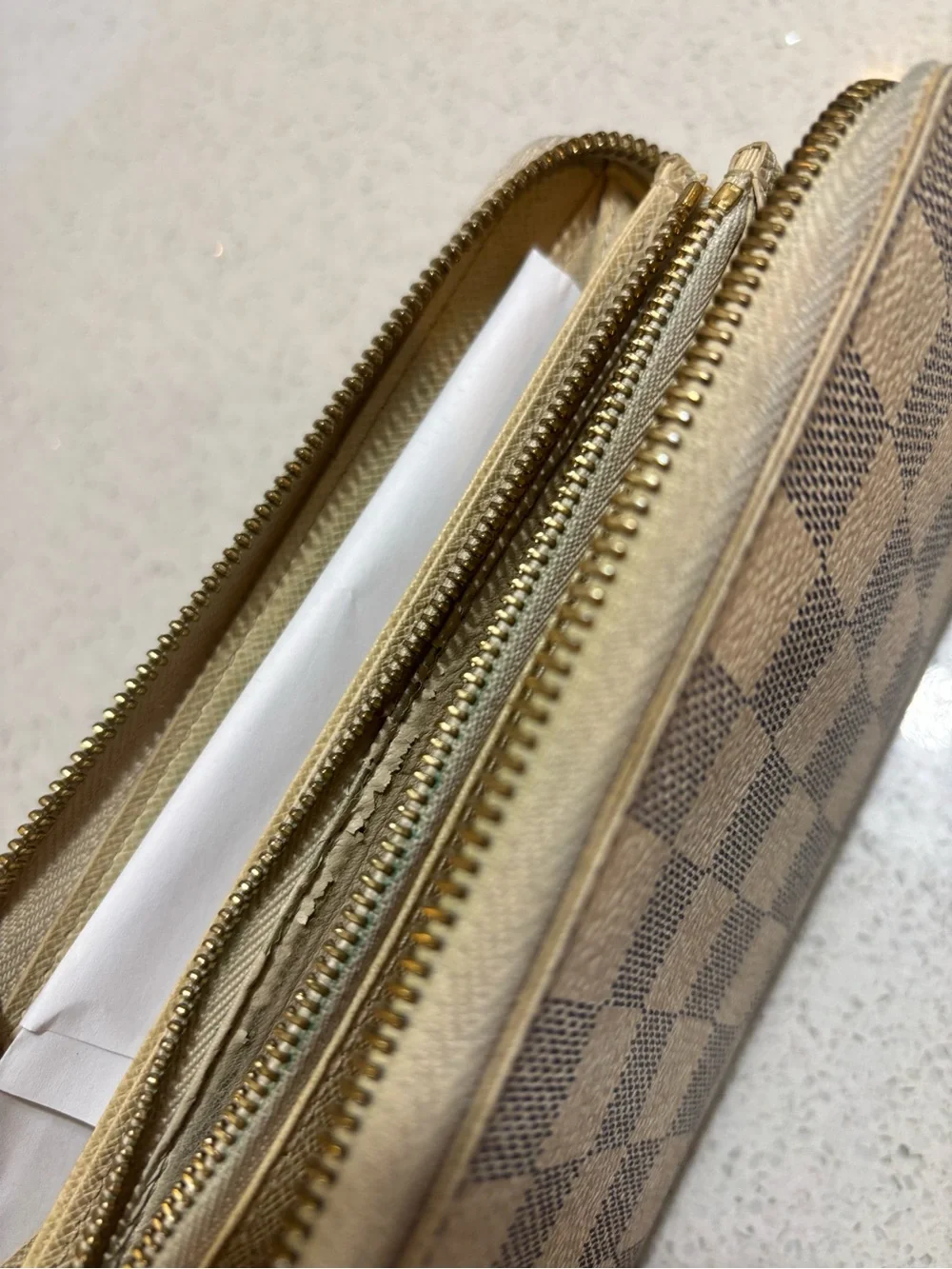 Louis Vuitton Damier Azur Zippy Wallet in Cream and Grey Check